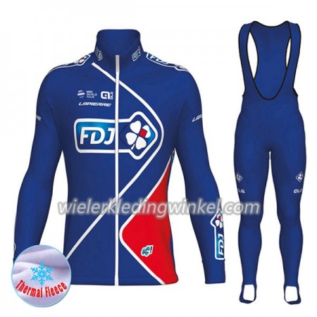 Set Fietsshirt Lange Mouw + Lange Koersbroek 2017 FDJ Dames N002 Winter Thermal Fleece